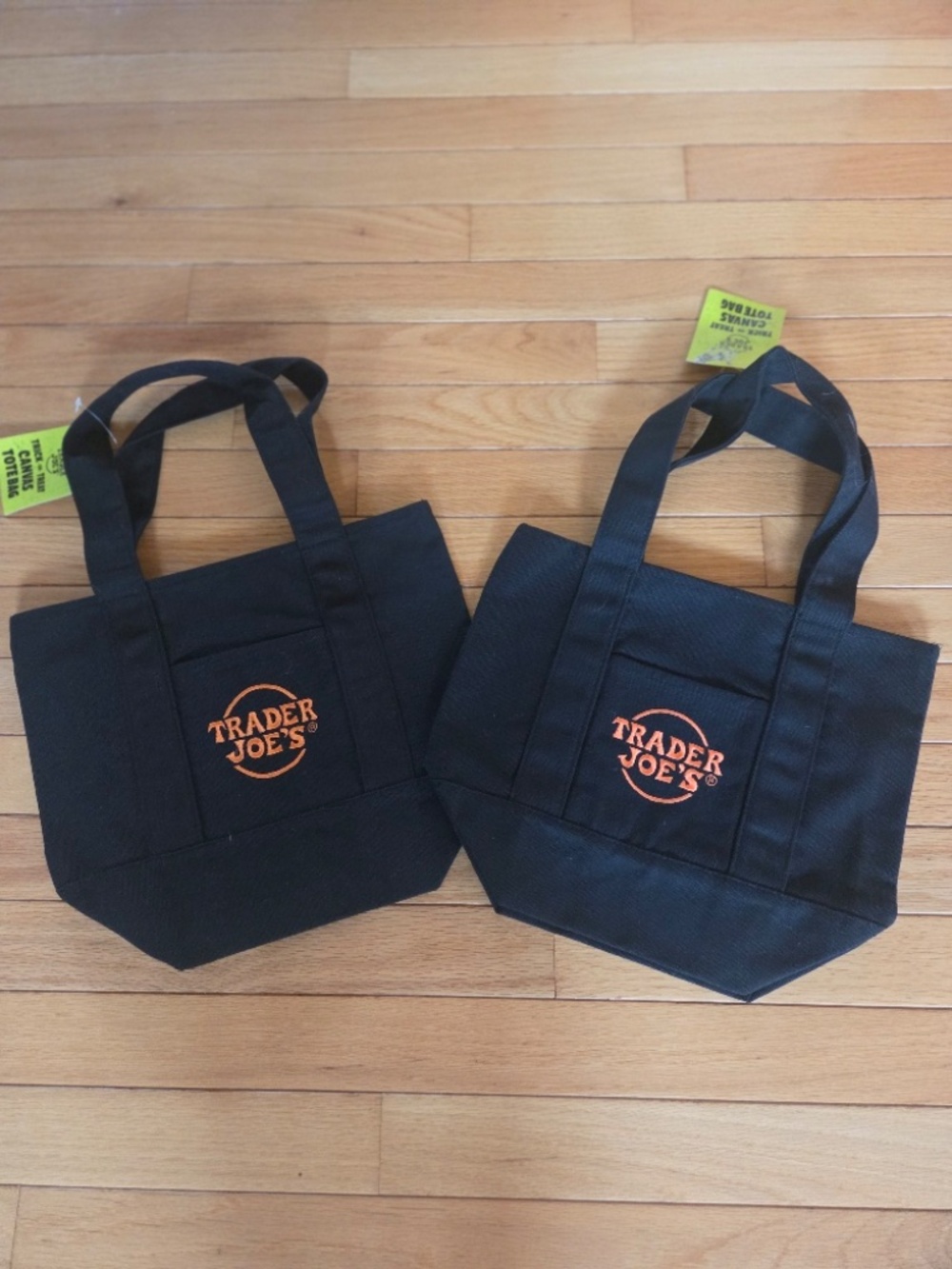 NWT Trader Joe's Mini Trick or Treat Black Canvas Totes with Orange Logo (2)